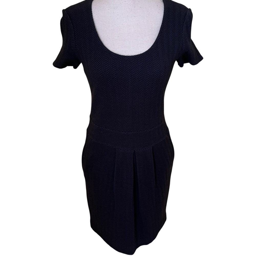 Armani Collection Navy Blue/Black Herringbone Short Sleeve Aline Mini Dress 4